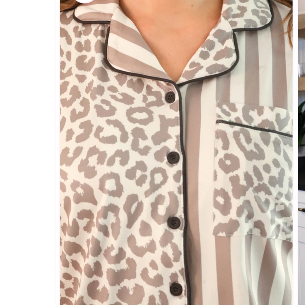 Bella Leopard & Stripes Button-Front Pajama Set - Regular/Plus - Picture 3 of 4